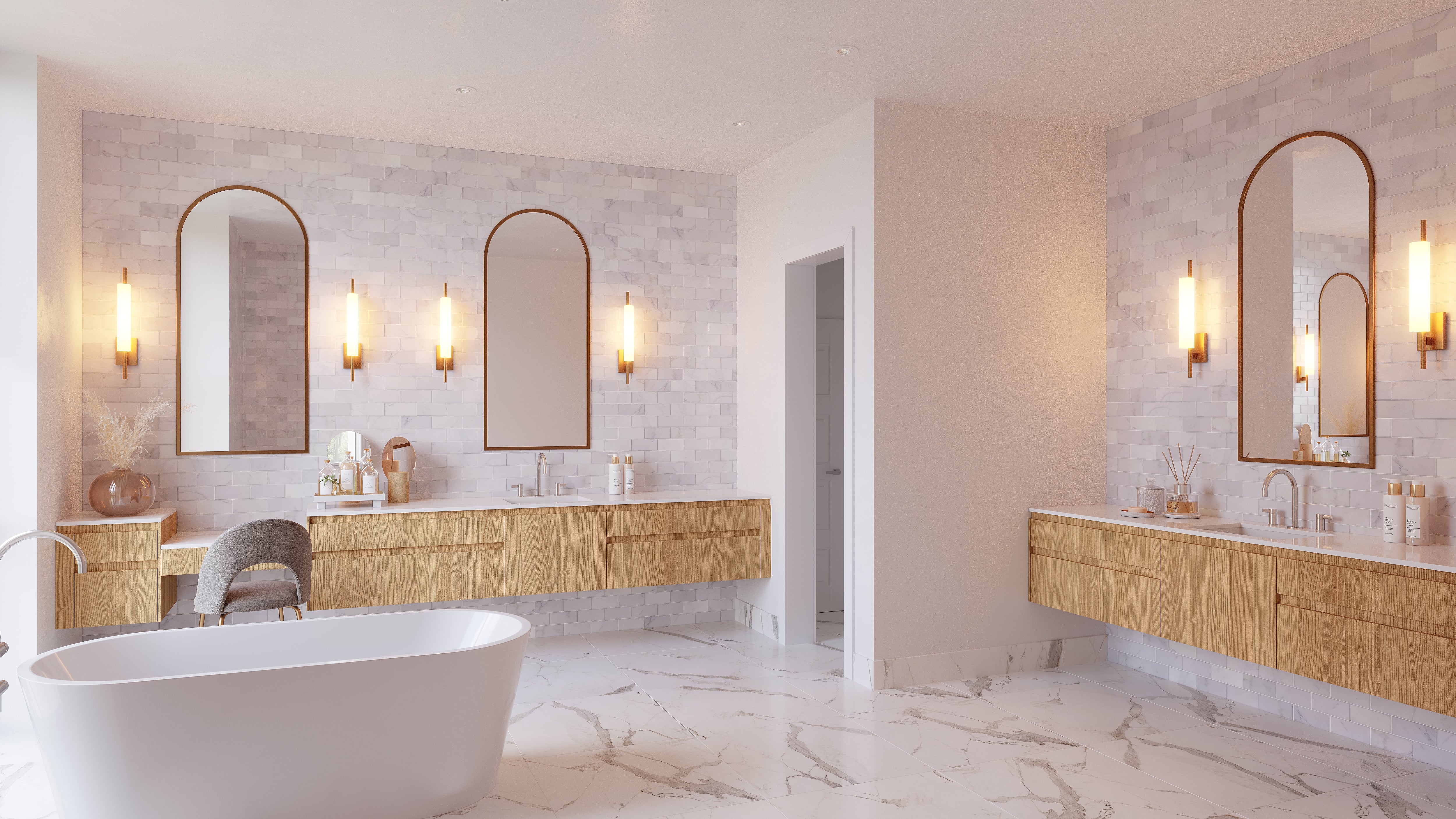 Primary bathroom with light finishes