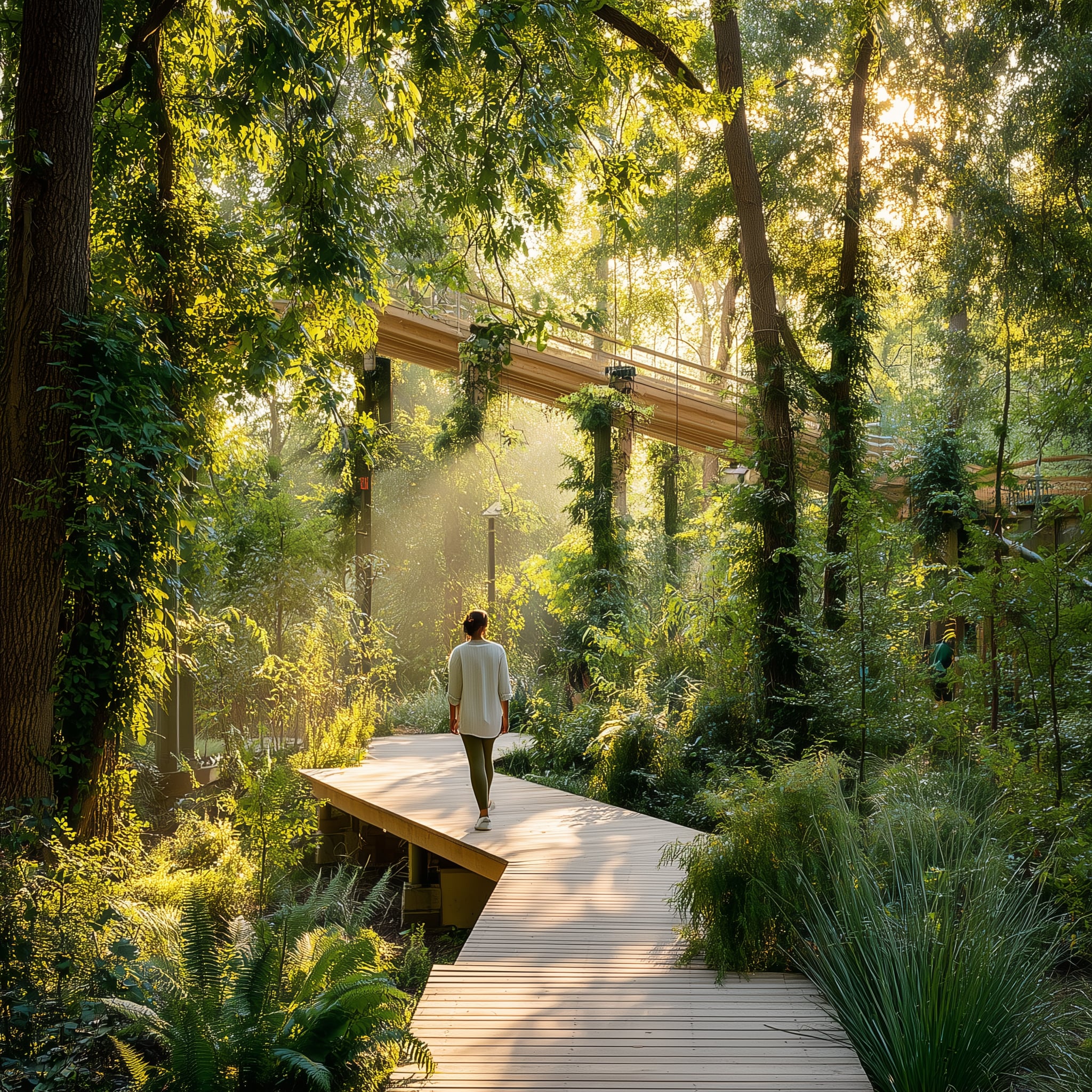Peaceful boardwalk through Houston Arboretum